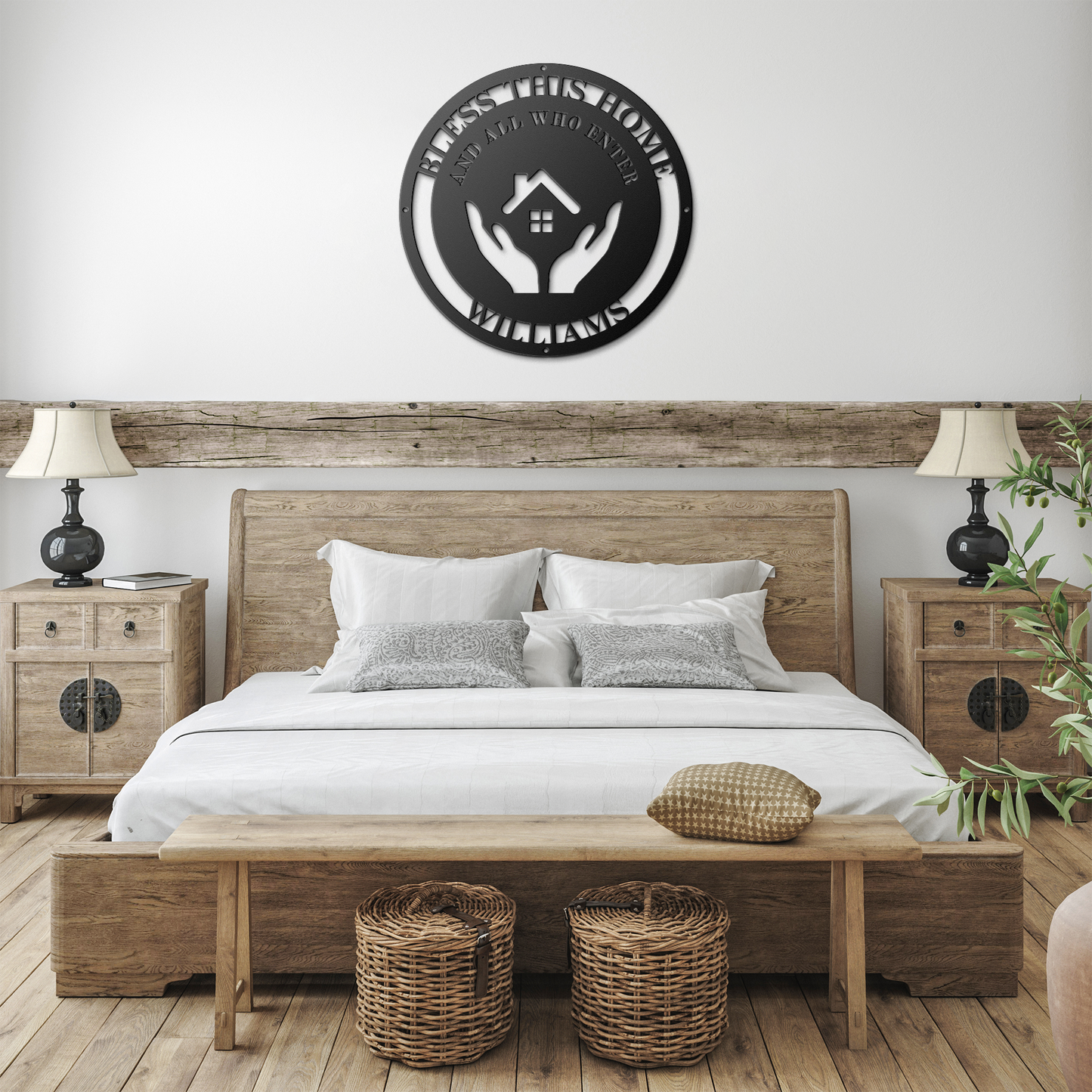 Personalized_Bless_This_Home_Die-Cut_Ste_Black_Farmhouse_Bedroom_Mockup.png